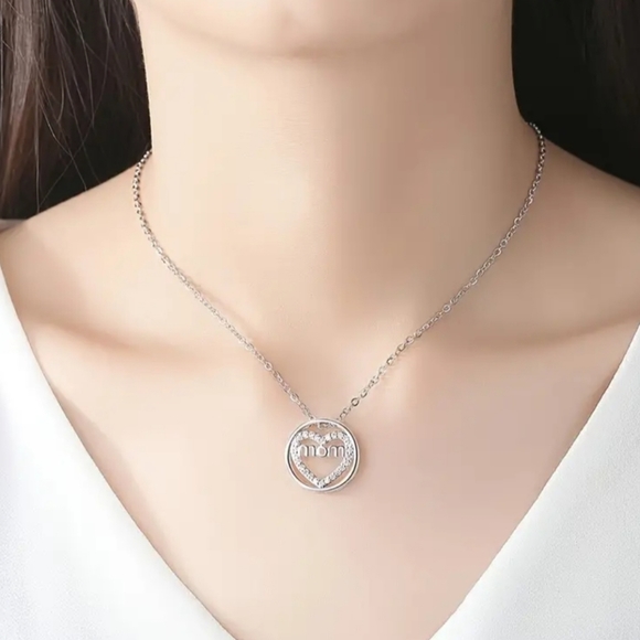 So Lovrie Jewelry - 925 Sterling Silver Zircon Heart Mom Pendant Necklace